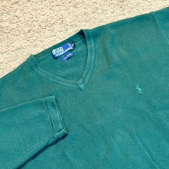Polo Ralph Lauren Men's Green V Neck Cotton Sweater Size XXL Preppy Office - Picture 2 of 4
